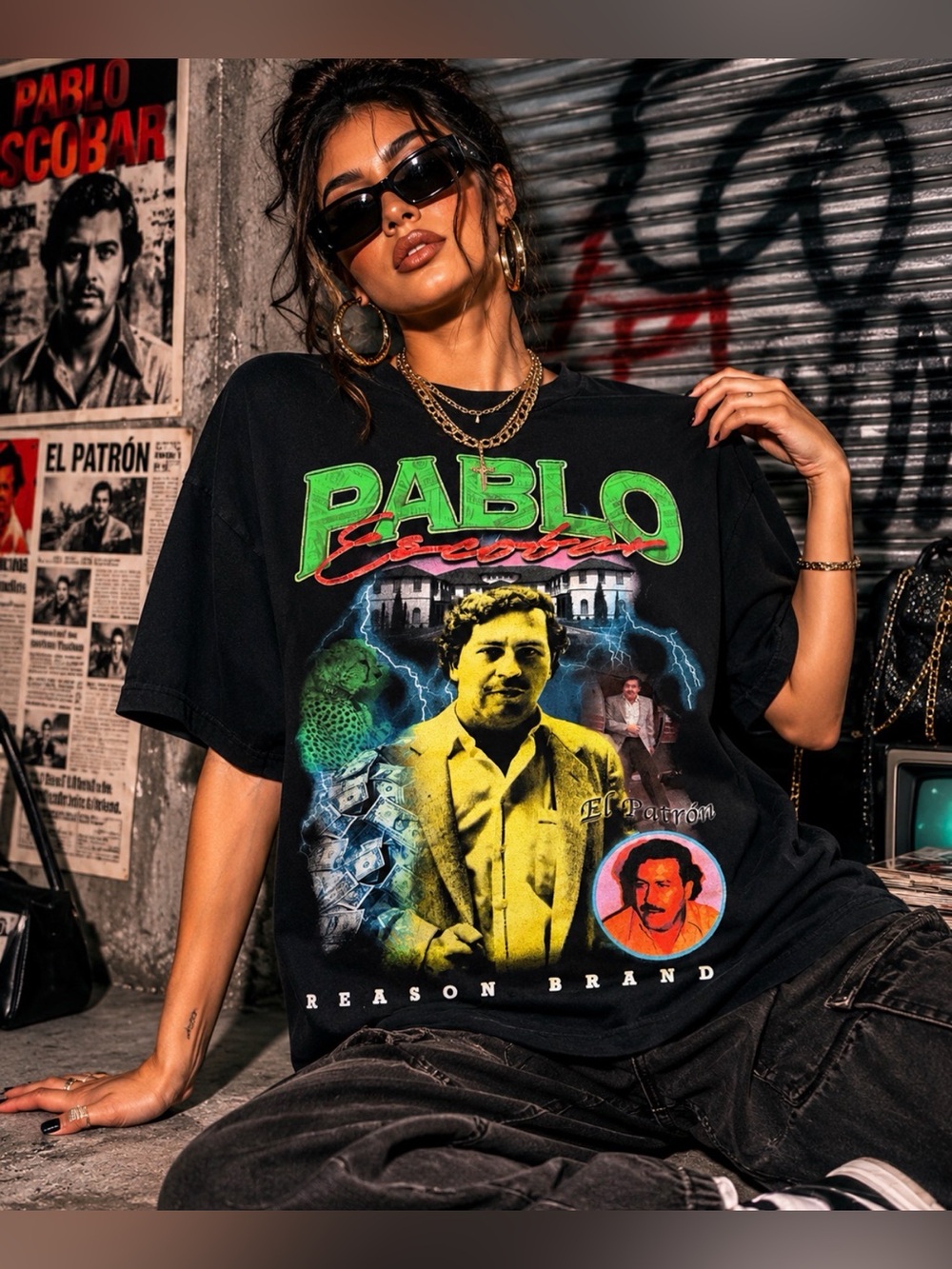 Retro Pablo Escobar Graphic Tee Black Streetwear Tour Shirt El Patrón Unisex XL